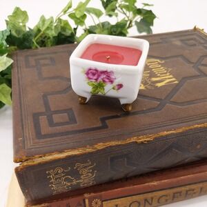 vtg Candle Holder Roses Cottagecore Decor MCM Clawfoot Pink Rose‎ Romantic Gift